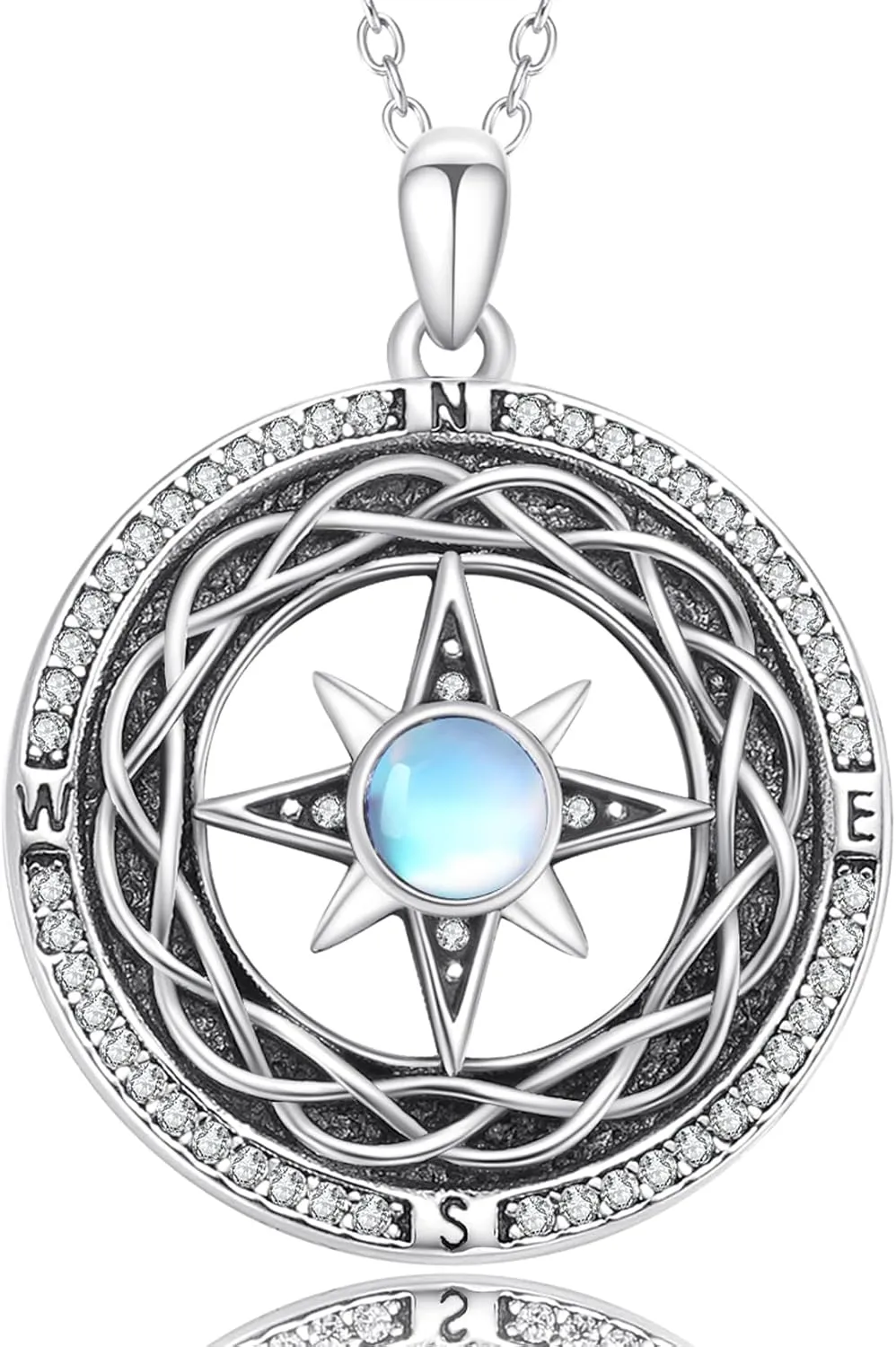 Compass Necklace 925 Sterling Silver Opal/Moonstone Celtic Compass Necklace 2024 Graduation Gifts for Her Graduation Talisman Travel Necklace Inspirational Graduation Gift Compass Jewelry Gifts for Women Girlfriend Wife