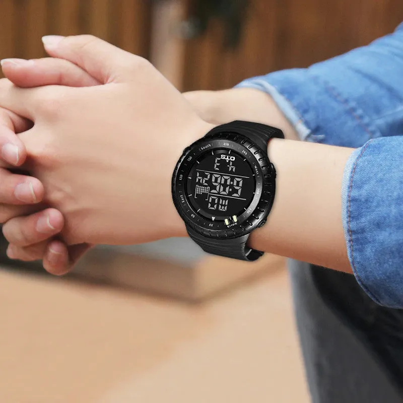 Cool Black Mens Fashion Large Face LED Digital Swimming Climbing Outdoor Man Sports Watches