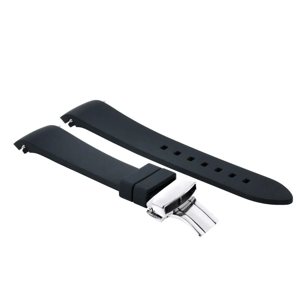 CURVED END SILICONE WATCH BAND RUBBER STRAP  CLASP - 22MM
