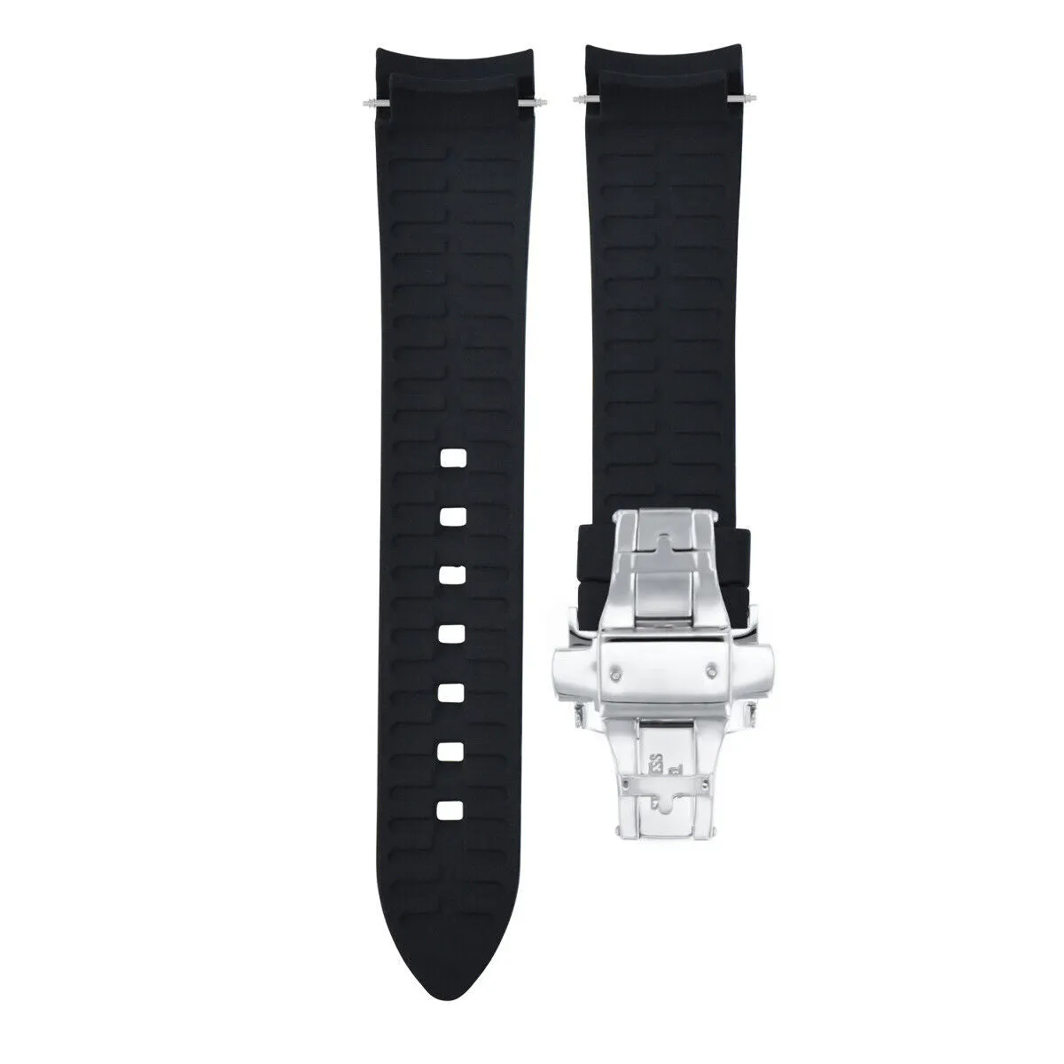 CURVED END SILICONE WATCH BAND RUBBER STRAP  CLASP - 22MM
