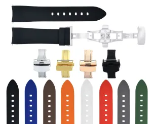 CURVED END SILICONE WATCH BAND RUBBER STRAP  CLASP - 22MM