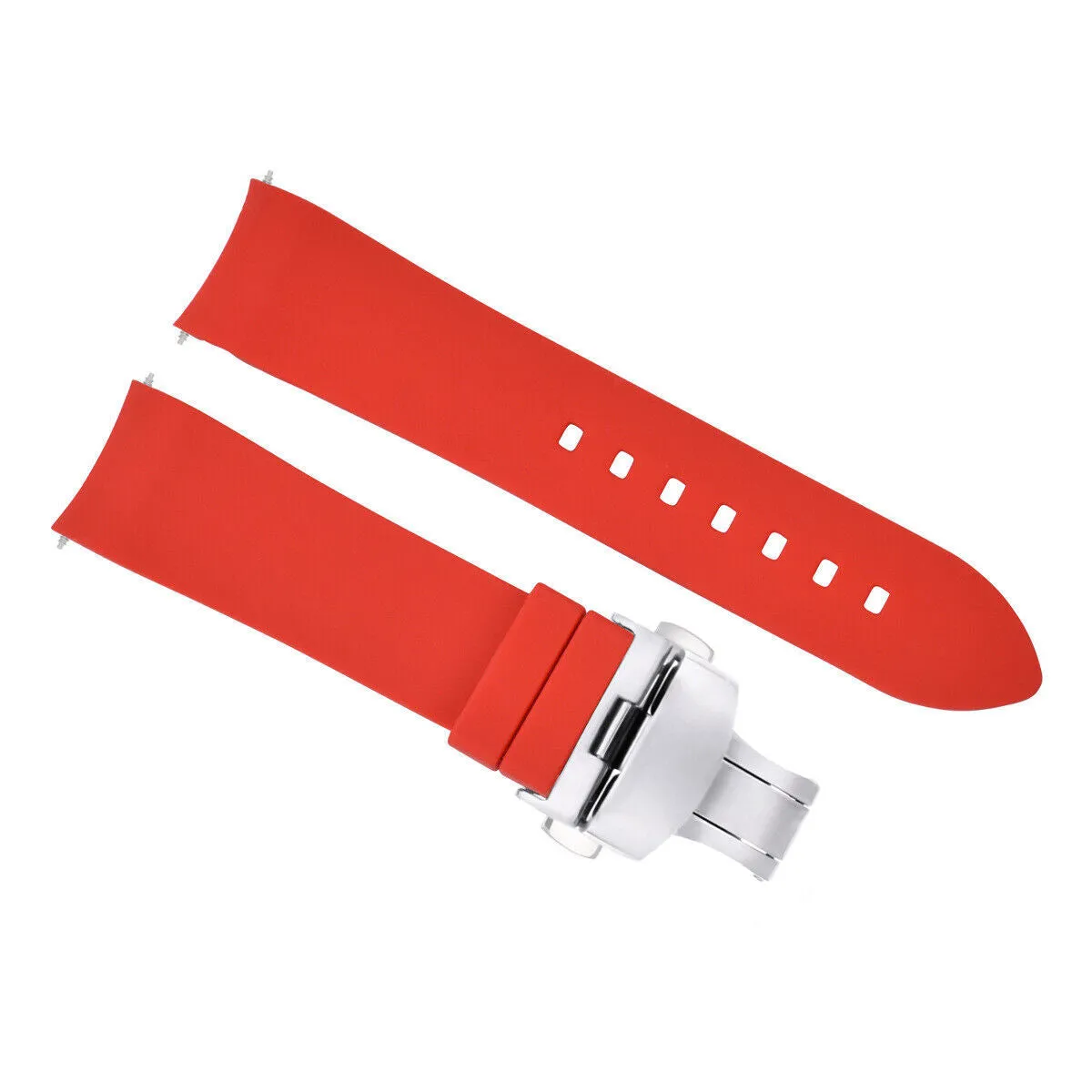 CURVED END SILICONE WATCH BAND RUBBER STRAP  CLASP - 22MM