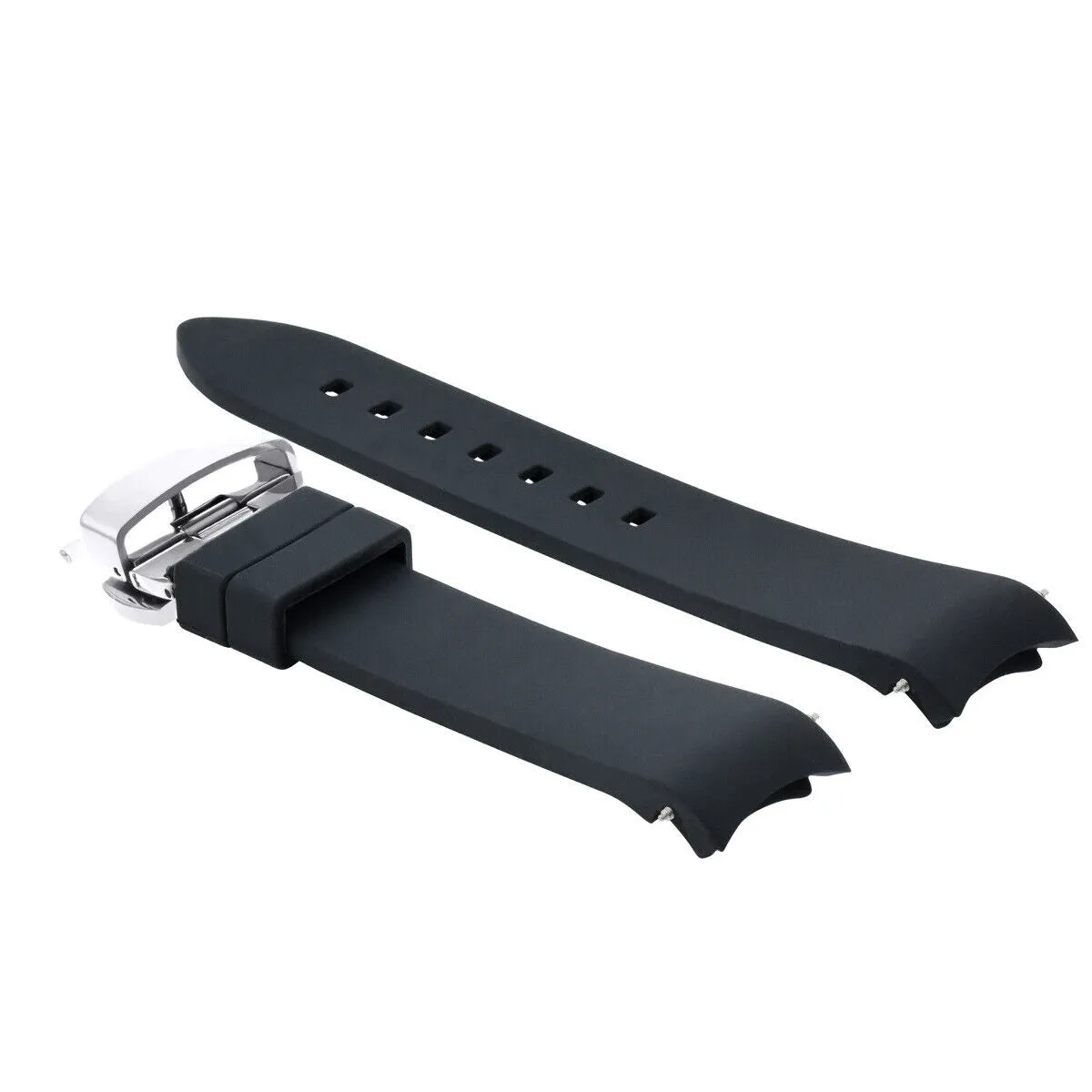 CURVED END SILICONE WATCH BAND RUBBER STRAP  CLASP - 22MM