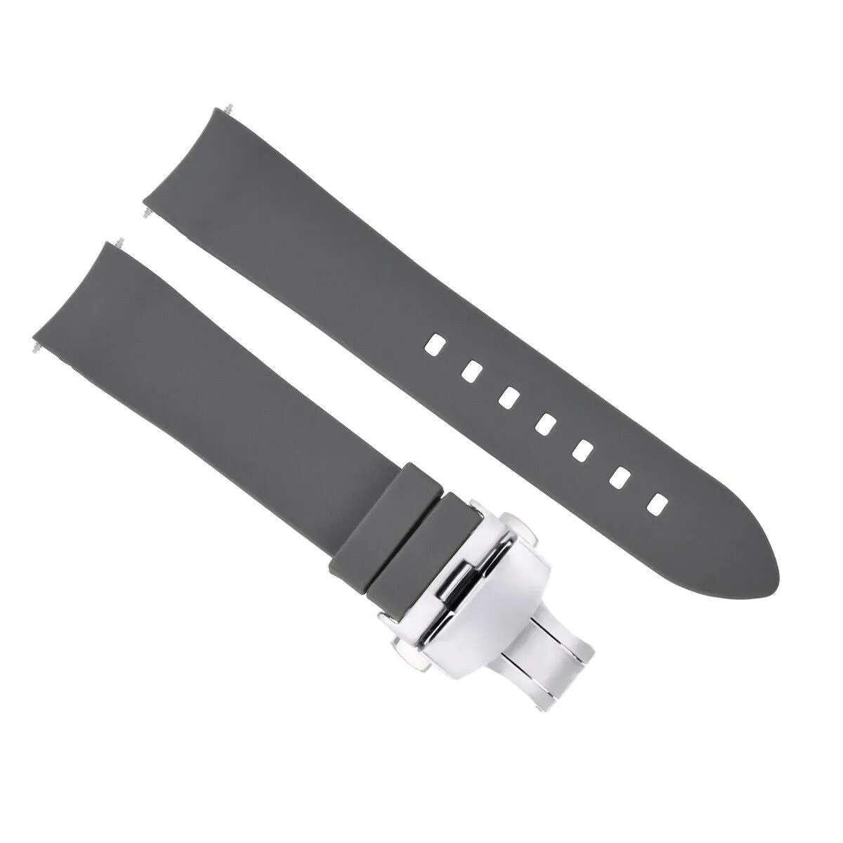 CURVED END SILICONE WATCH BAND RUBBER STRAP  CLASP - 22MM