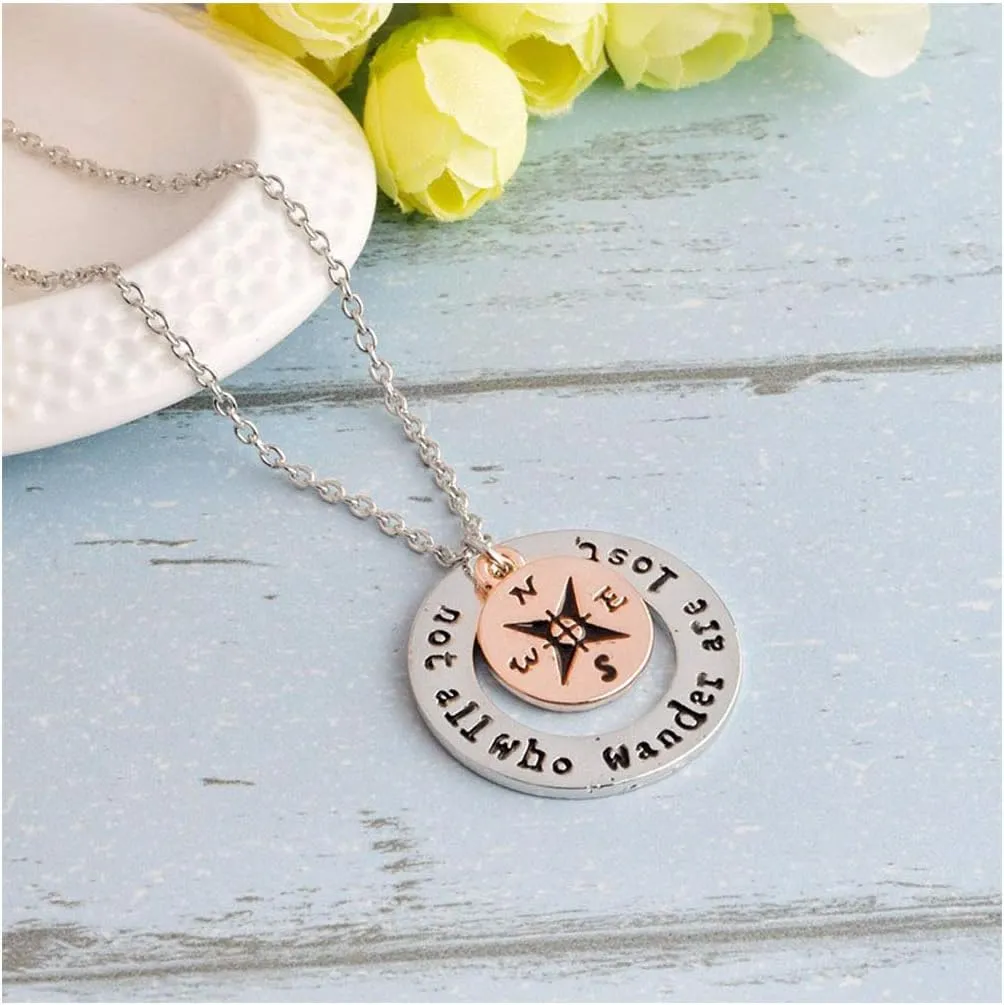 Double Round Circle Compass Handmade necklace jewelry East South West North Directional Compass Necklace Jewelry Outdoor Travel