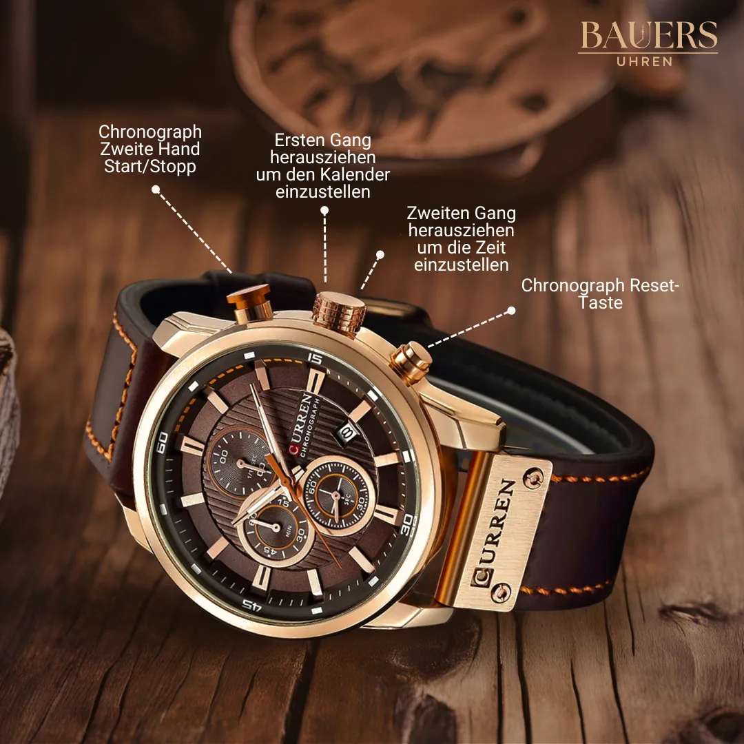 Elegant Quartz Watch with Leather Strap