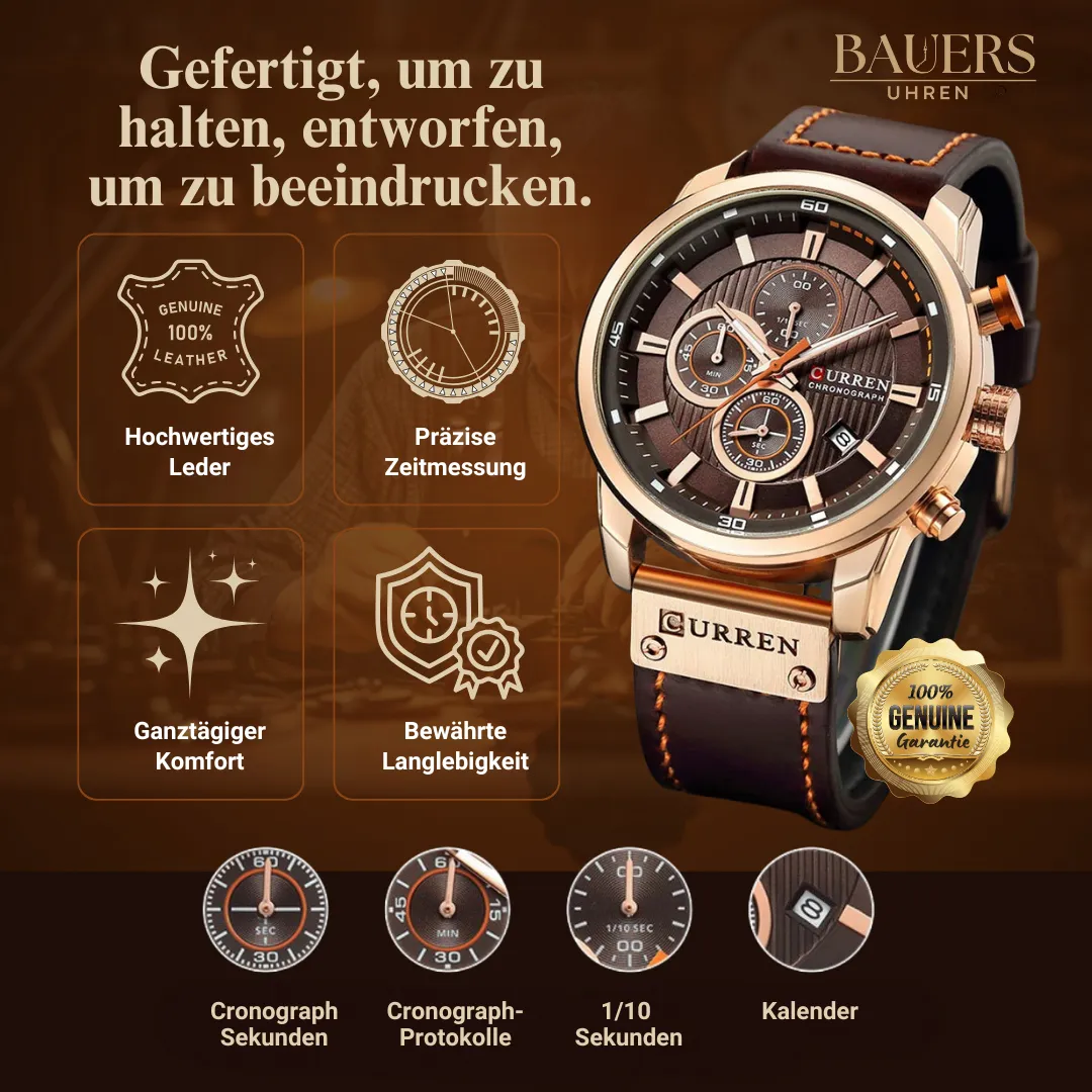 Elegant Quartz Watch with Leather Strap