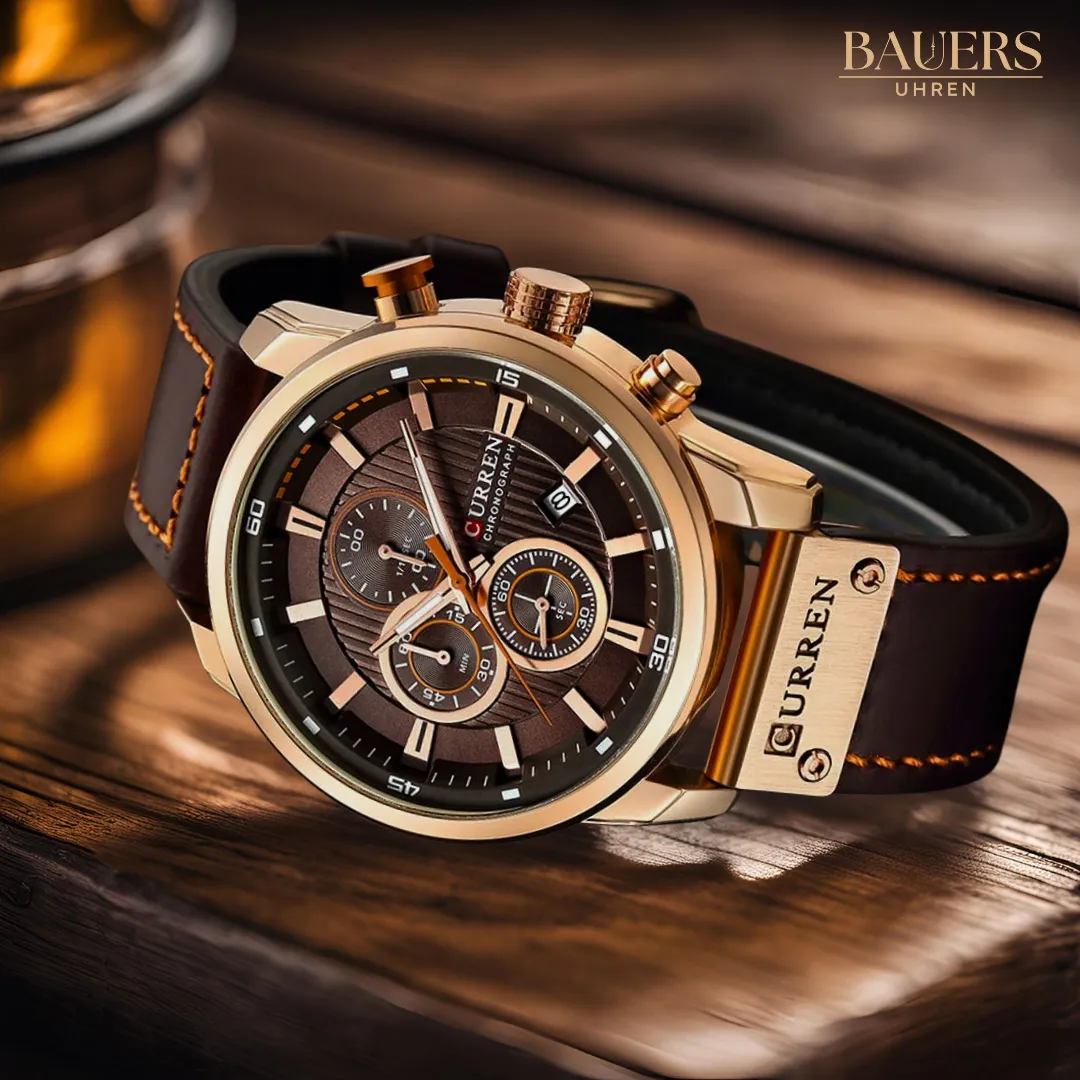Elegant Quartz Watch with Leather Strap