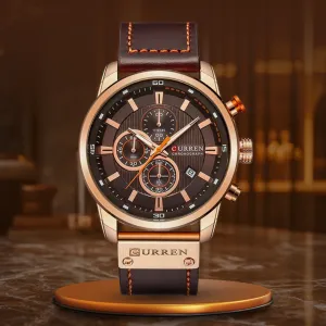 Elegant Quartz Watch with Leather Strap