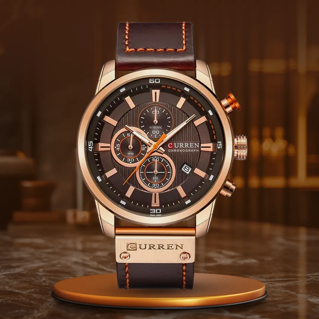 Elegant Quartz Watch with Leather Strap