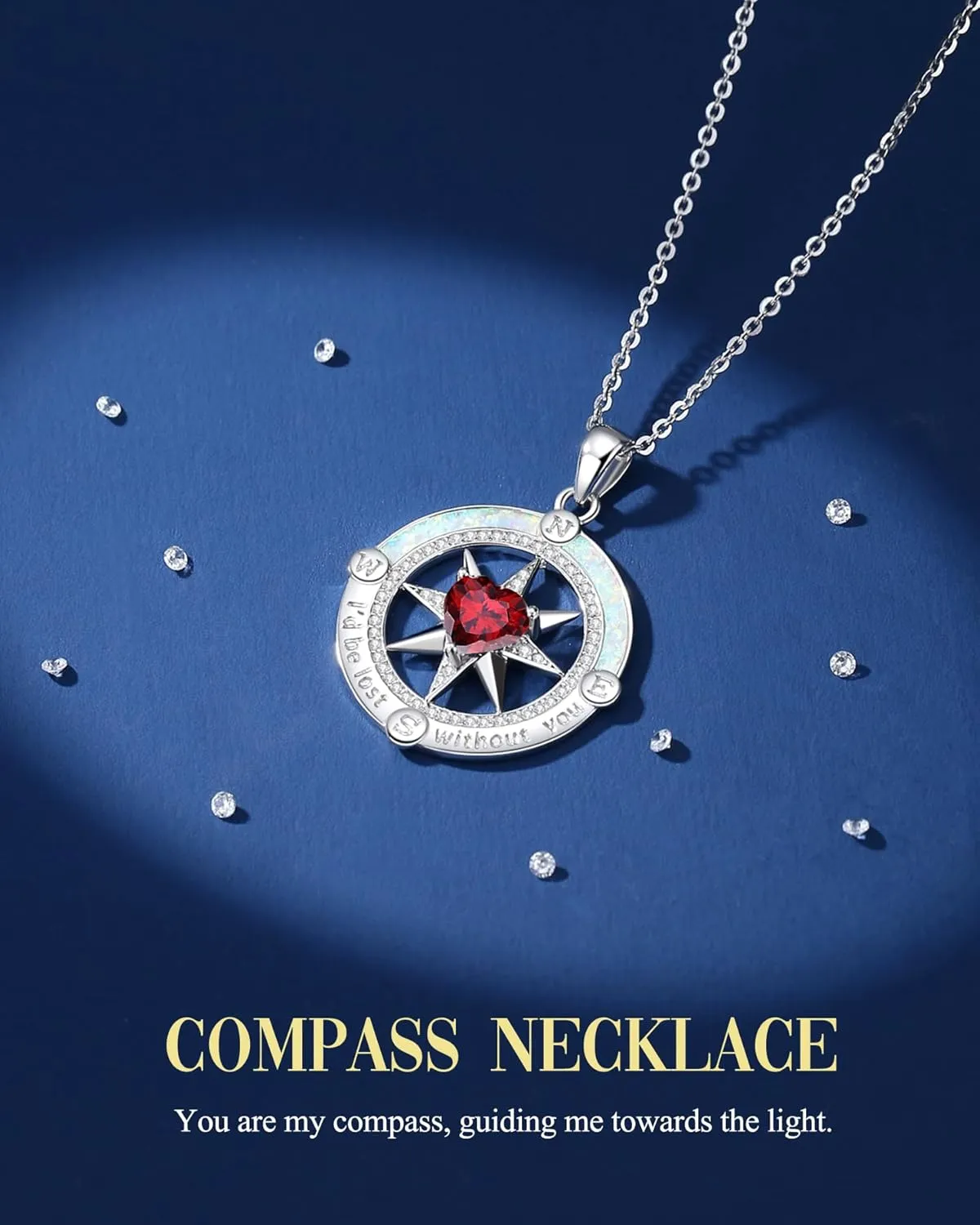FANCIME Compass Necklace for Women Sterling Silver Compass Jewelry Opal Pendant Fine Jewelry Gemstone Birthday Mother's Day Gifts for Wife