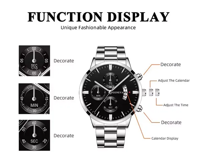 Fashion Mens Watches Luxury Silver Stainless Steel Quartz Wrist Watch Man Business Watch for Men