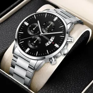 Fashion Mens Watches Luxury Silver Stainless Steel Quartz Wrist Watch Man Business Watch for Men