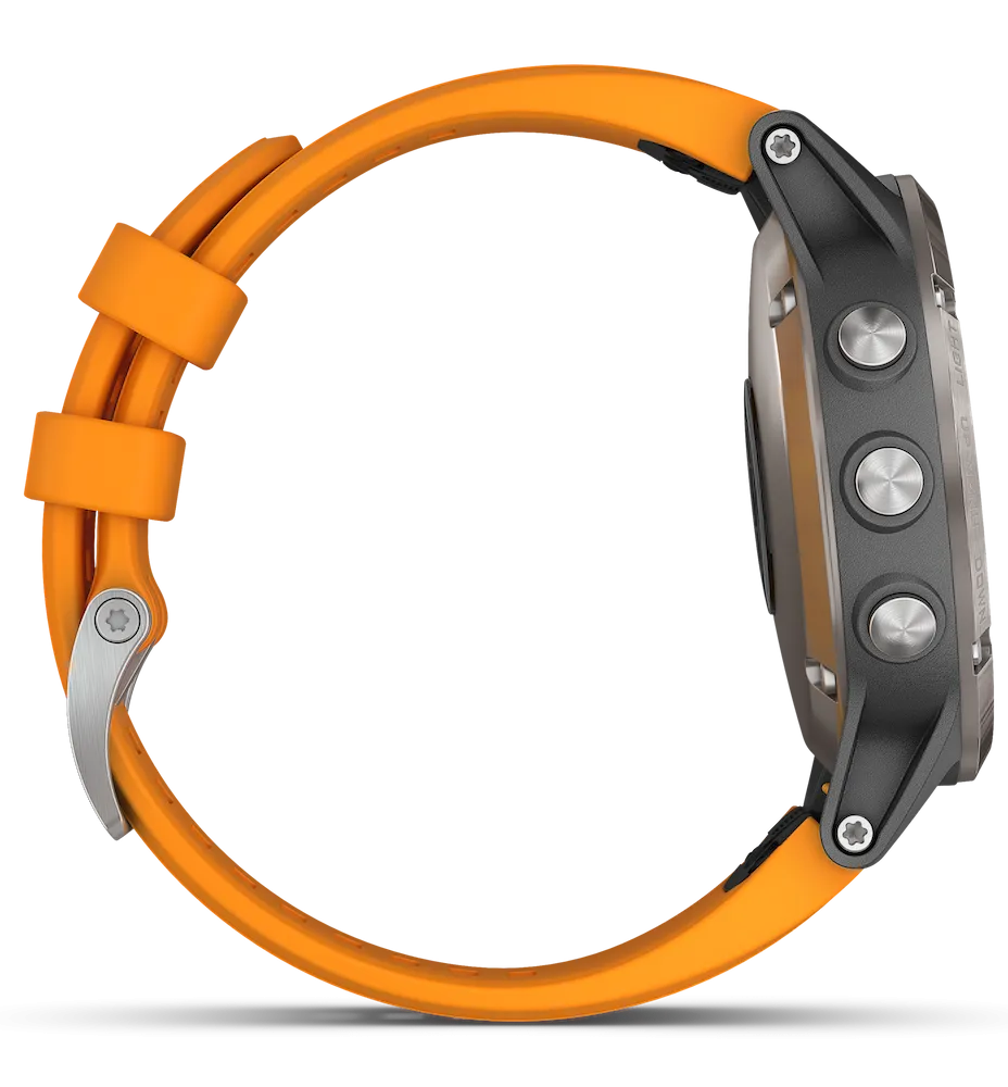 Garmin Watch Fenix 5 Plus Sapphire Titanium Orange Silicone Band