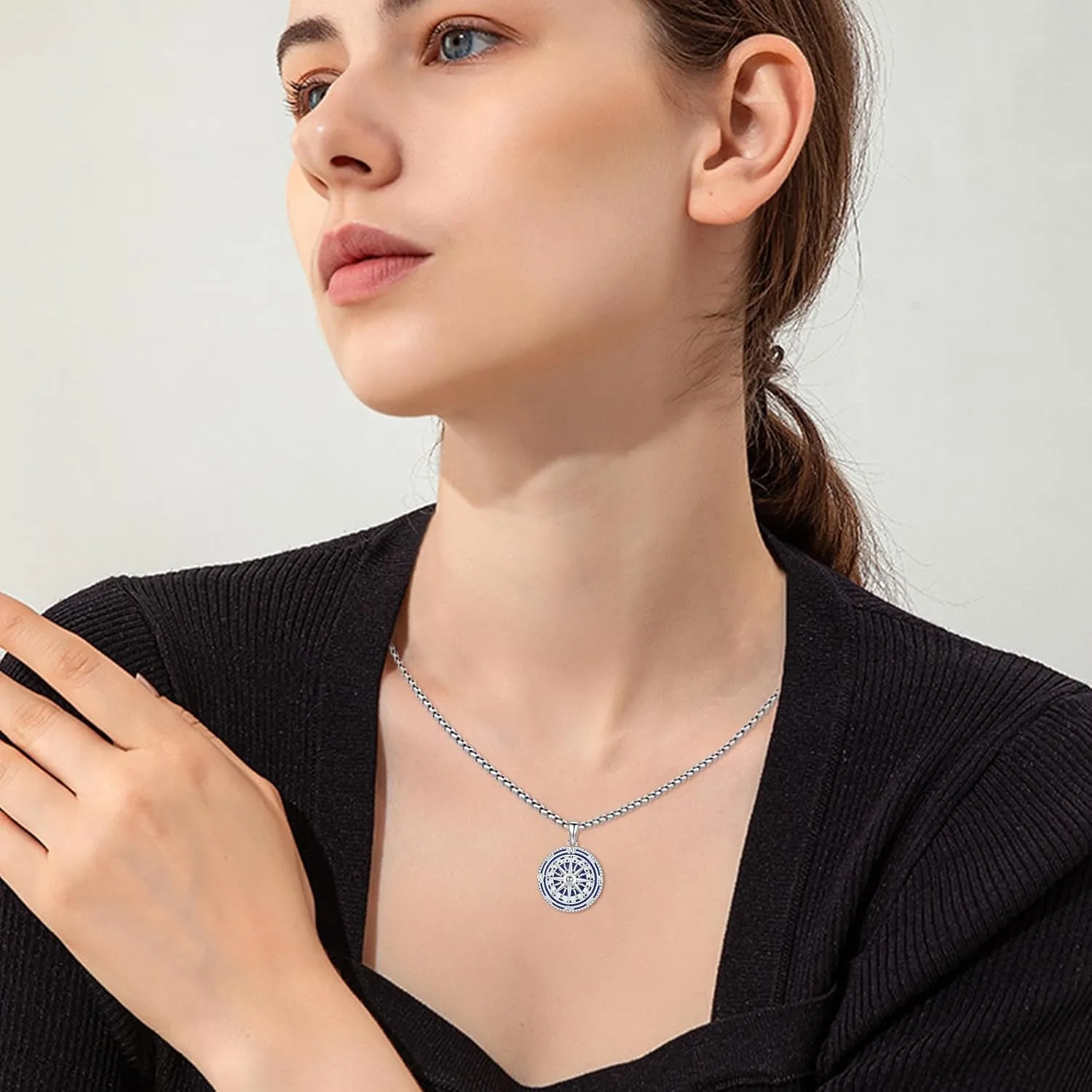 Go in the Direction of Your Dream Compass Necklace 925 Sterling Silver Compass Medallion Enamel Inspiration Nautical Compass Jewelry for Women Men