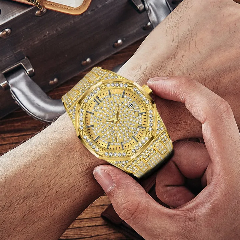 Gold Watch Men Luxury Brand Diamond
