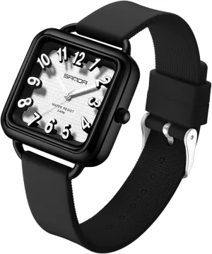 Gosasa Fashion Womens Watch Big Arabic Numbers Square Dial Easy to Read Waterproof Casual Ladies Analog Quartz Watch with Colorful Silicone Strap