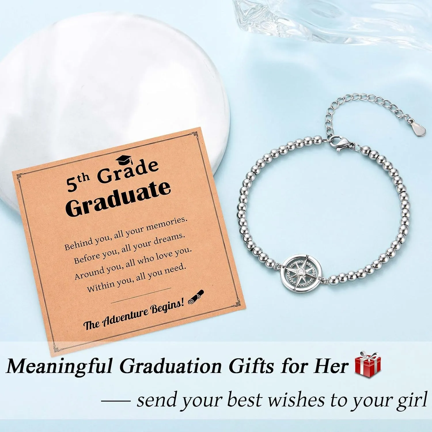 Graduation Gifts for Her, Class of 2025 High School 5th 6th 8th Grade College Masters Degree Graduation Compass Bracelet Jewlry Gifts for Girls Women