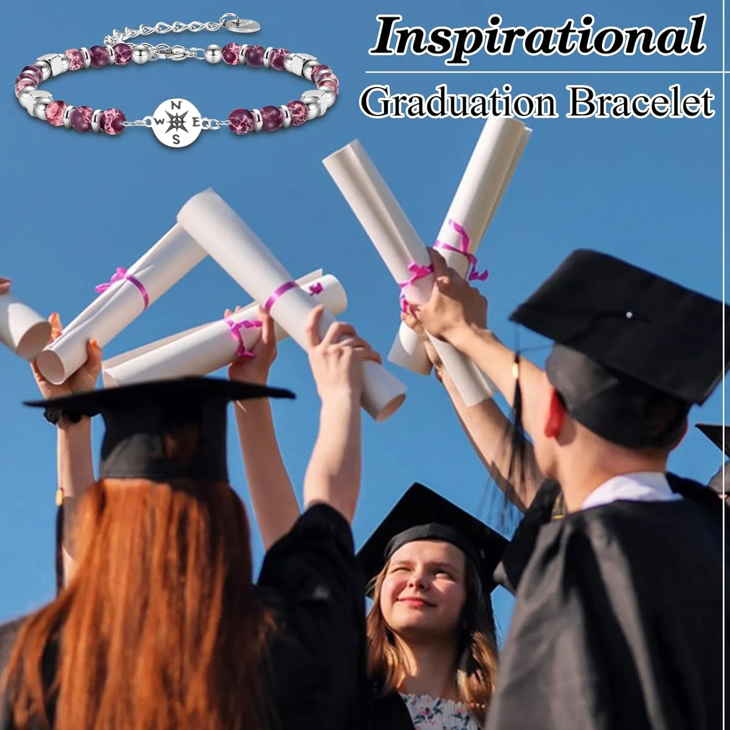 Graduation Gifts for Her Girls Women Class of 2025 High School/Kindergarten/Preschool/ 5th 6th 8th Grade/College/Master Degree/Middle School Graduation Gifts Compass Bracelet Jewelry for Her