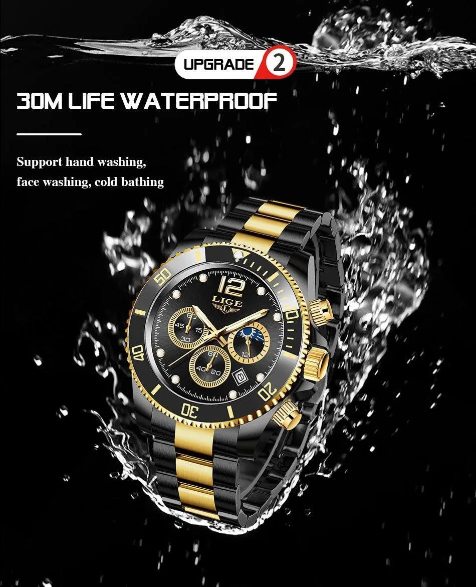 Great Gifts for Men - Top Brand Luxury Stainless Steel Quartz Sport Waterproof Watch