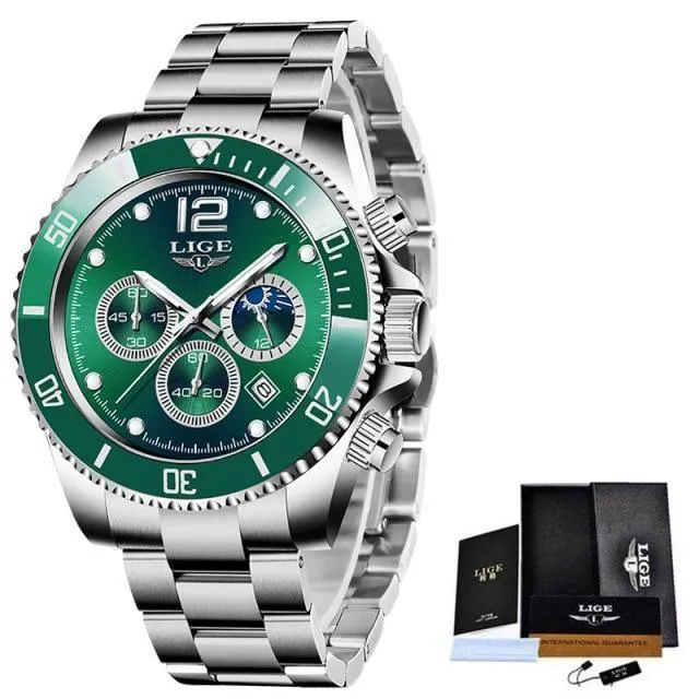 Great Gifts for Men - Top Brand Luxury Stainless Steel Quartz Sport Waterproof Watch
