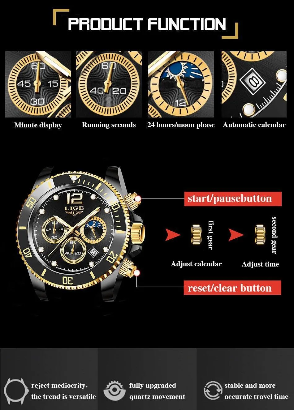Great Gifts for Men - Top Brand Luxury Stainless Steel Quartz Sport Waterproof Watch
