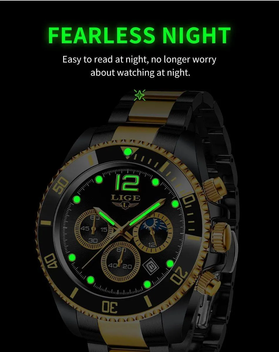 Great Gifts for Men - Top Brand Luxury Stainless Steel Quartz Sport Waterproof Watch