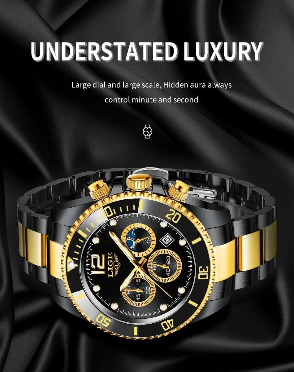 Great Gifts for Men - Top Brand Luxury Stainless Steel Quartz Sport Waterproof Watch