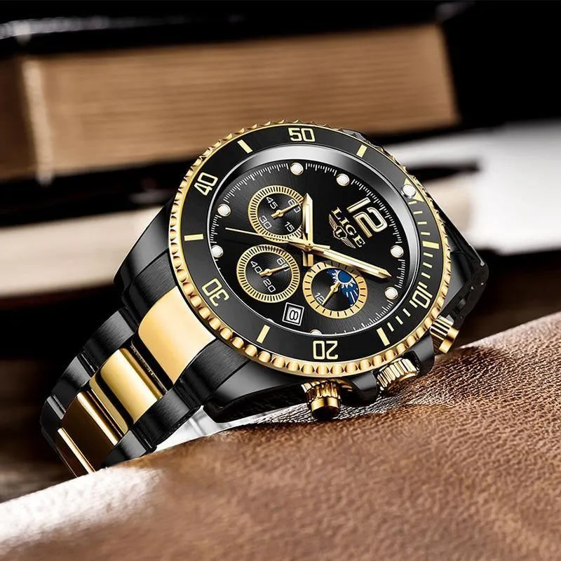 Great Gifts for Men - Top Brand Luxury Stainless Steel Quartz Sport Waterproof Watch