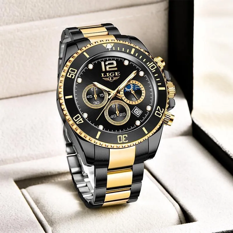 Great Gifts for Men - Top Brand Luxury Stainless Steel Quartz Sport Waterproof Watch
