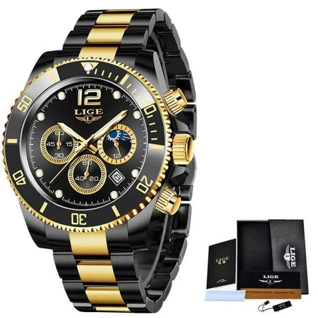 Great Gifts for Men - Top Brand Luxury Stainless Steel Quartz Sport Waterproof Watch