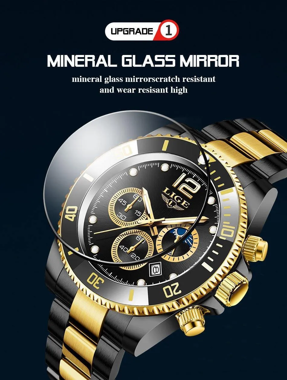 Great Gifts for Men - Top Brand Luxury Stainless Steel Quartz Sport Waterproof Watch