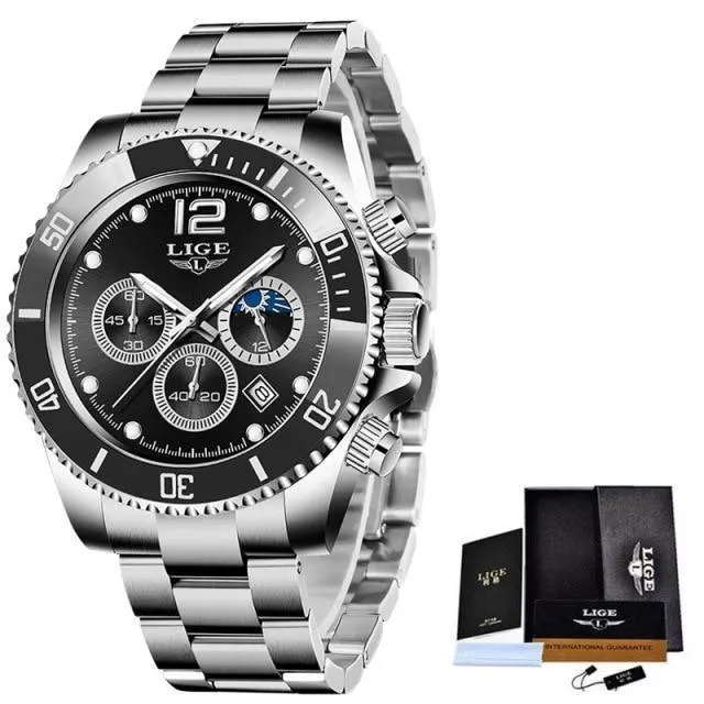 Great Gifts for Men - Top Brand Luxury Stainless Steel Quartz Sport Waterproof Watch