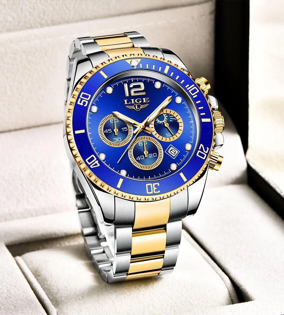 Great Gifts for Men - Top Brand Luxury Stainless Steel Quartz Sport Waterproof Watch
