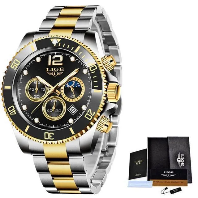 Great Gifts for Men - Top Brand Luxury Stainless Steel Quartz Sport Waterproof Watch