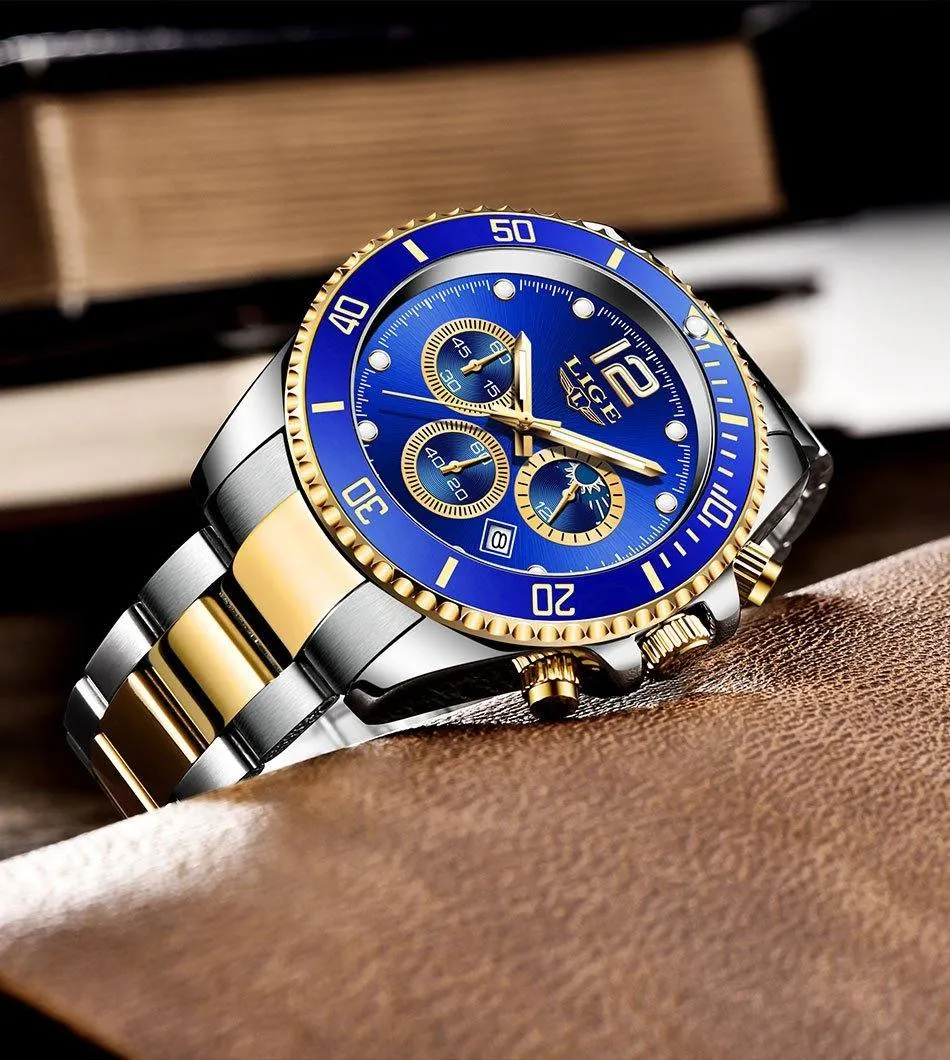 Great Gifts for Men - Top Brand Luxury Stainless Steel Quartz Sport Waterproof Watch