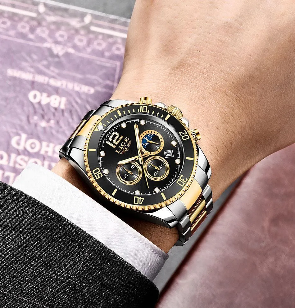 Great Gifts for Men - Top Brand Luxury Stainless Steel Quartz Sport Waterproof Watch