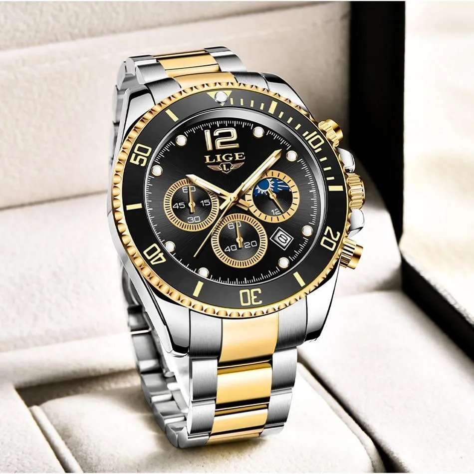Great Gifts for Men - Top Brand Luxury Stainless Steel Quartz Sport Waterproof Watch