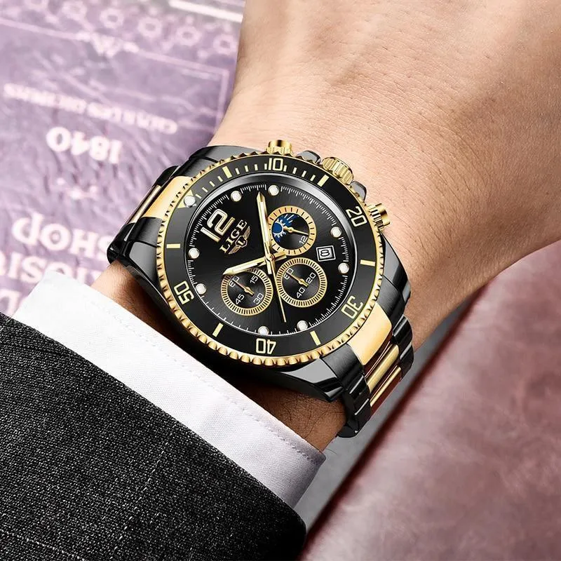 Great Gifts for Men - Top Brand Luxury Stainless Steel Quartz Sport Waterproof Watch