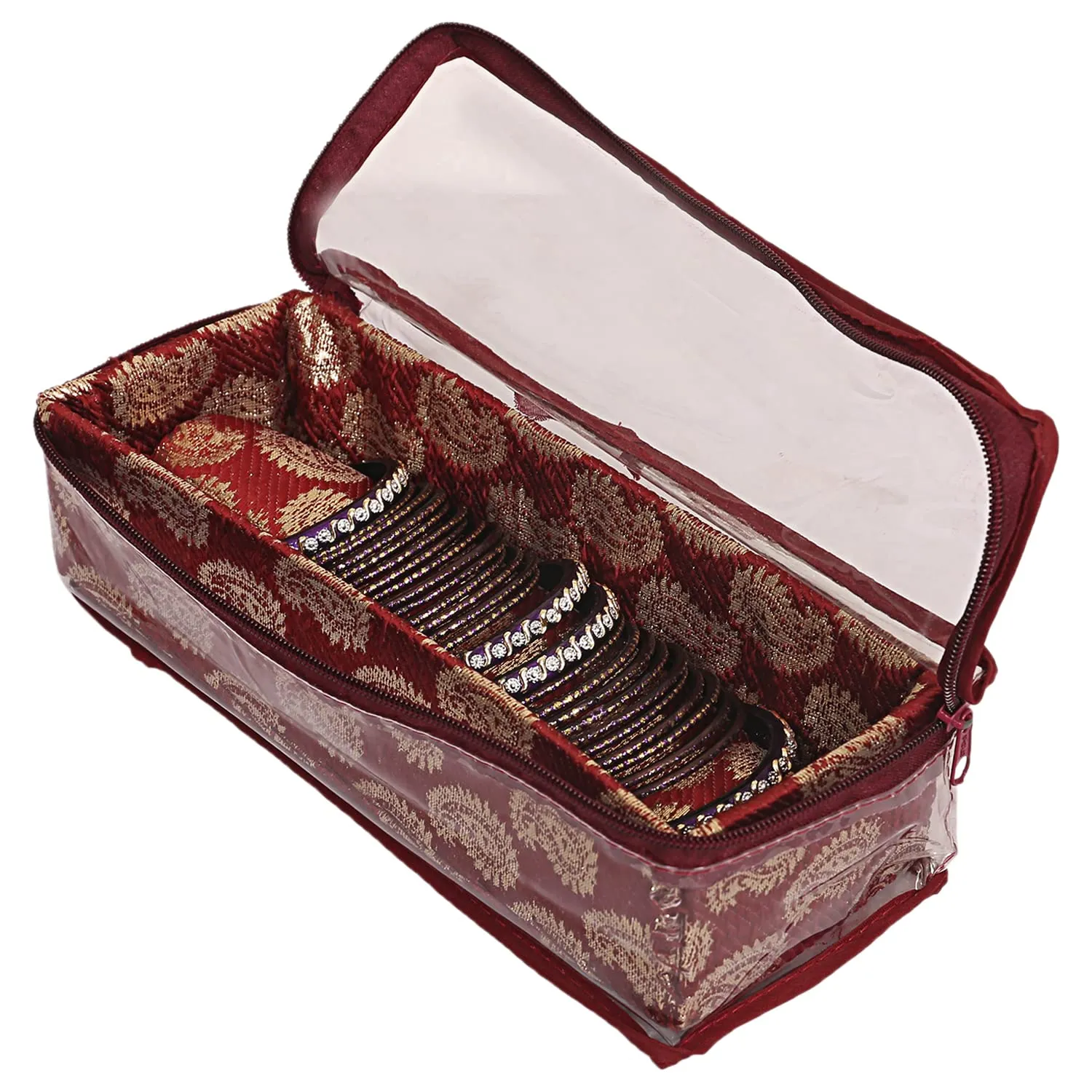 Heart Home Feather Design Laminated 1 Rod Box, Organizer For Bangle, Watches, Bracelets, Jewellery With Tranasparent Top - Pack of 2 (Maroon)-47HH0196
