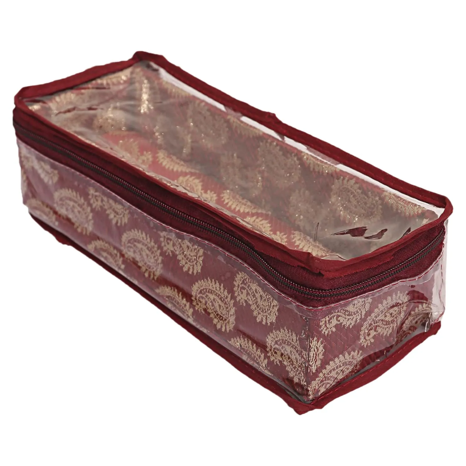 Heart Home Feather Design Laminated 1 Rod Box, Organizer For Bangle, Watches, Bracelets, Jewellery With Tranasparent Top - Pack of 2 (Maroon)-47HH0196