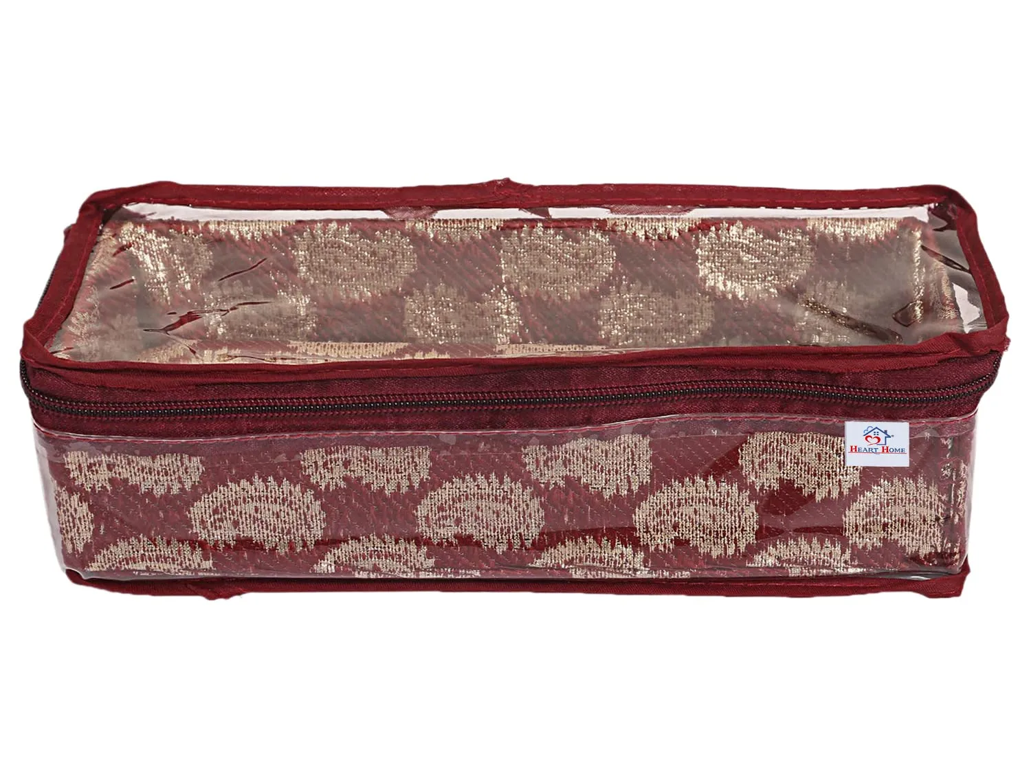 Heart Home Feather Design Laminated 1 Rod Box, Organizer For Bangle, Watches, Bracelets, Jewellery With Tranasparent Top - Pack of 2 (Maroon)-47HH0196