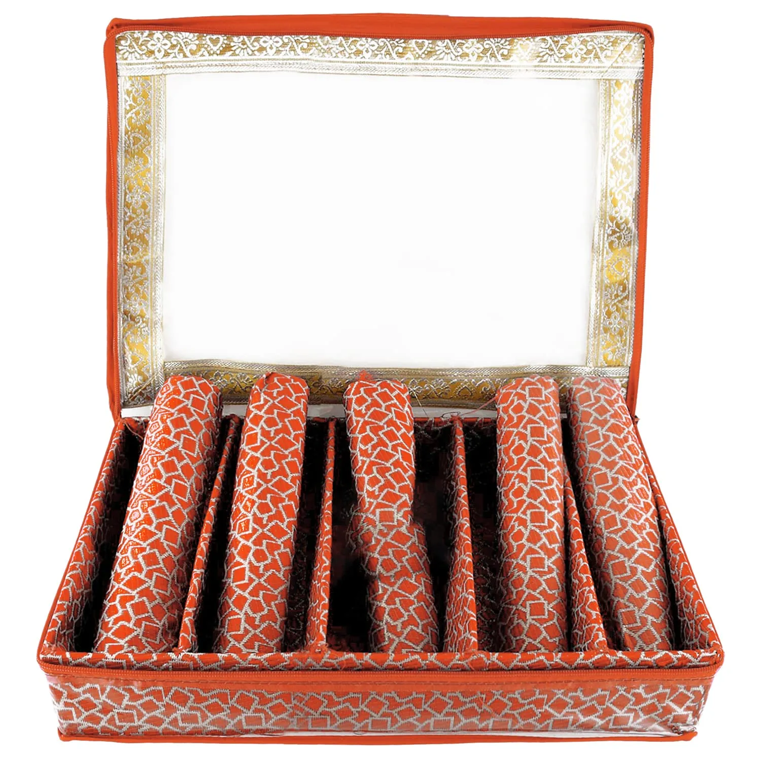 Heart Home Multipurpose Multi Saqare Design Laminated 5 Rod Bangle Box/Organizer/Case With Tranasparent Top (Orange)-47HH0329