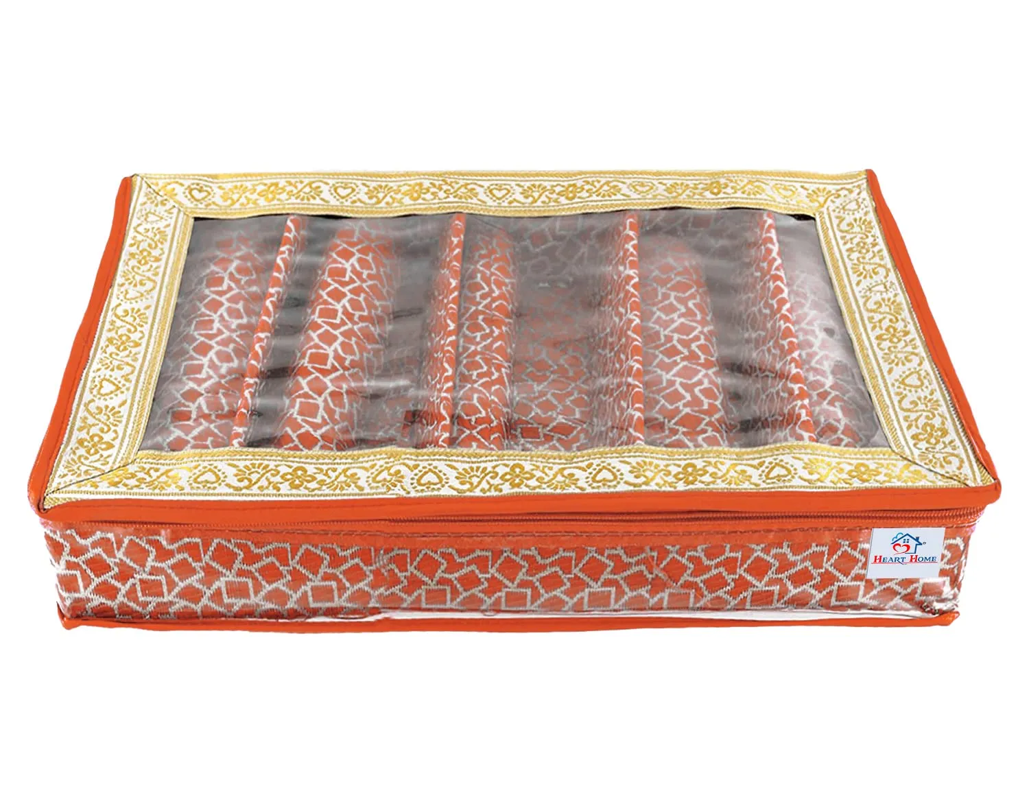 Heart Home Multipurpose Multi Saqare Design Laminated 5 Rod Bangle Box/Organizer/Case With Tranasparent Top (Orange)-47HH0329