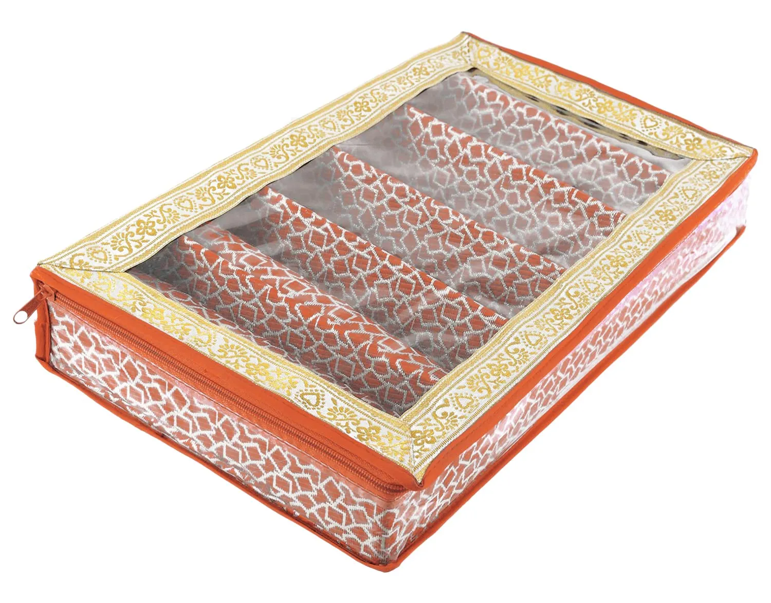 Heart Home Multipurpose Multi Saqare Design Laminated 5 Rod Bangle Box/Organizer/Case With Tranasparent Top (Orange)-47HH0329