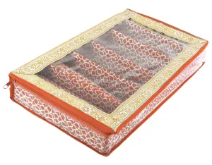 Heart Home Multipurpose Multi Saqare Design Laminated 5 Rod Bangle Box/Organizer/Case With Tranasparent Top (Orange)-47HH0329