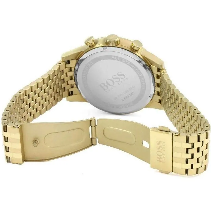 Hugo Boss Stunning Gold Navigator Black Chronograph S/Steel Men's Watch 1513531