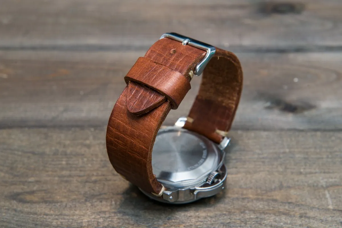 Italian bull leather watch strap 4 mm thick, Torre Cognac, handmade in Finland -  16mm, 17 mm, 18mm, 19 mm, 20mm, 21mm, 22mm, 23 mm, 24mm, 25 mm, 26 mm.