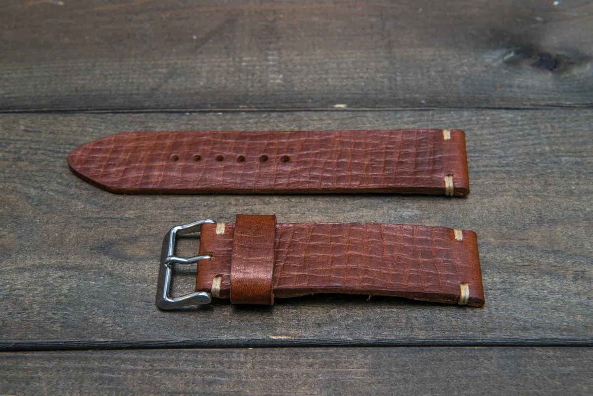 Italian bull leather watch strap 4 mm thick, Torre Cognac, handmade in Finland -  16mm, 17 mm, 18mm, 19 mm, 20mm, 21mm, 22mm, 23 mm, 24mm, 25 mm, 26 mm.