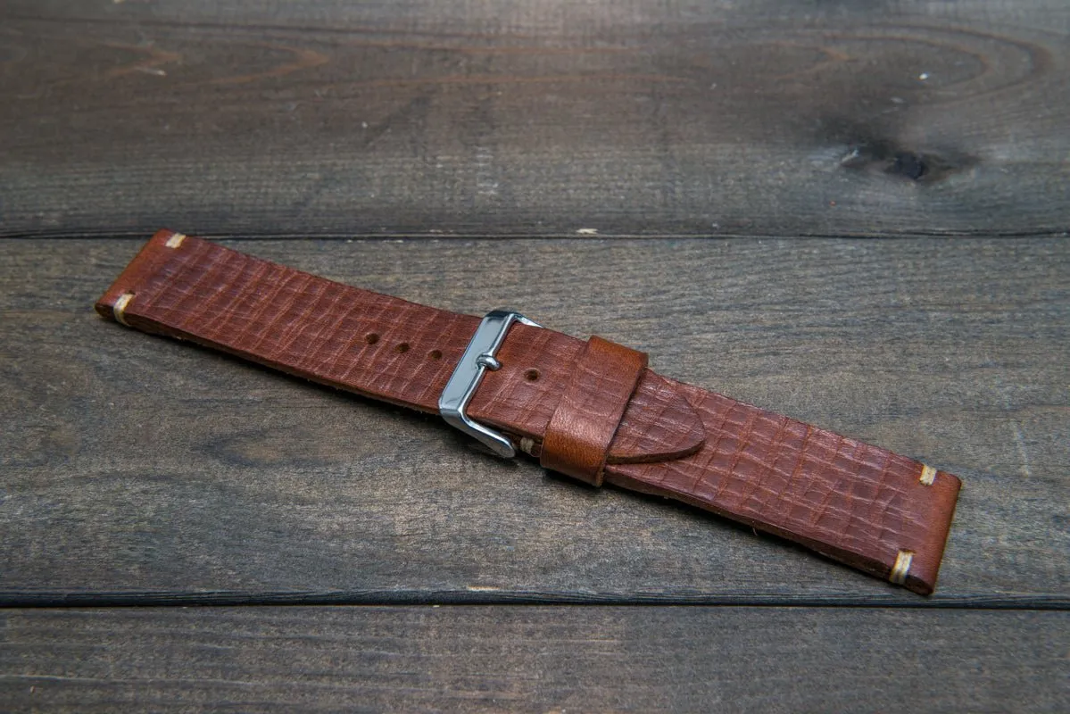 Italian bull leather watch strap 4 mm thick, Torre Cognac, handmade in Finland -  16mm, 17 mm, 18mm, 19 mm, 20mm, 21mm, 22mm, 23 mm, 24mm, 25 mm, 26 mm.